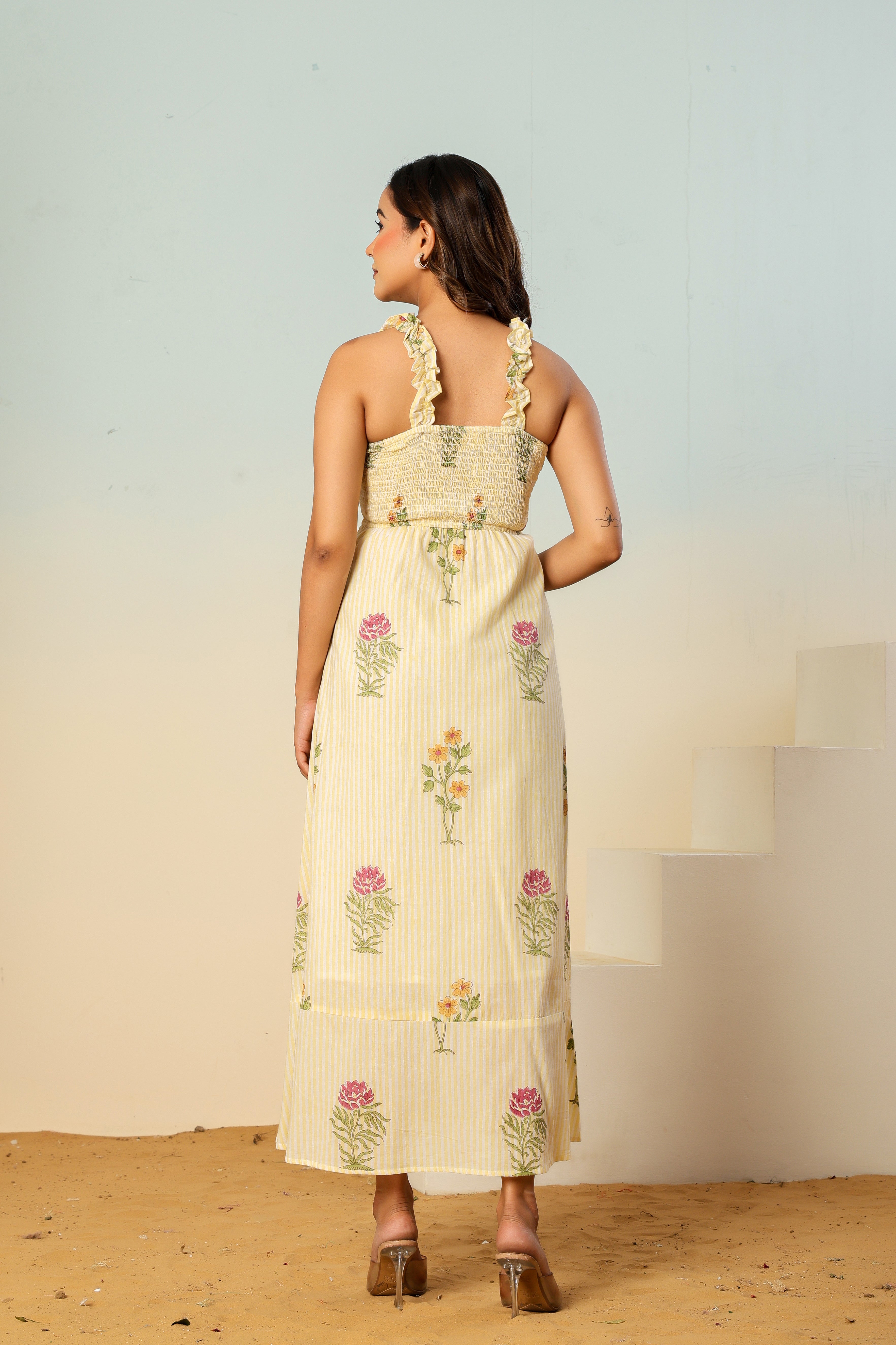 Meher floral striped block print dress