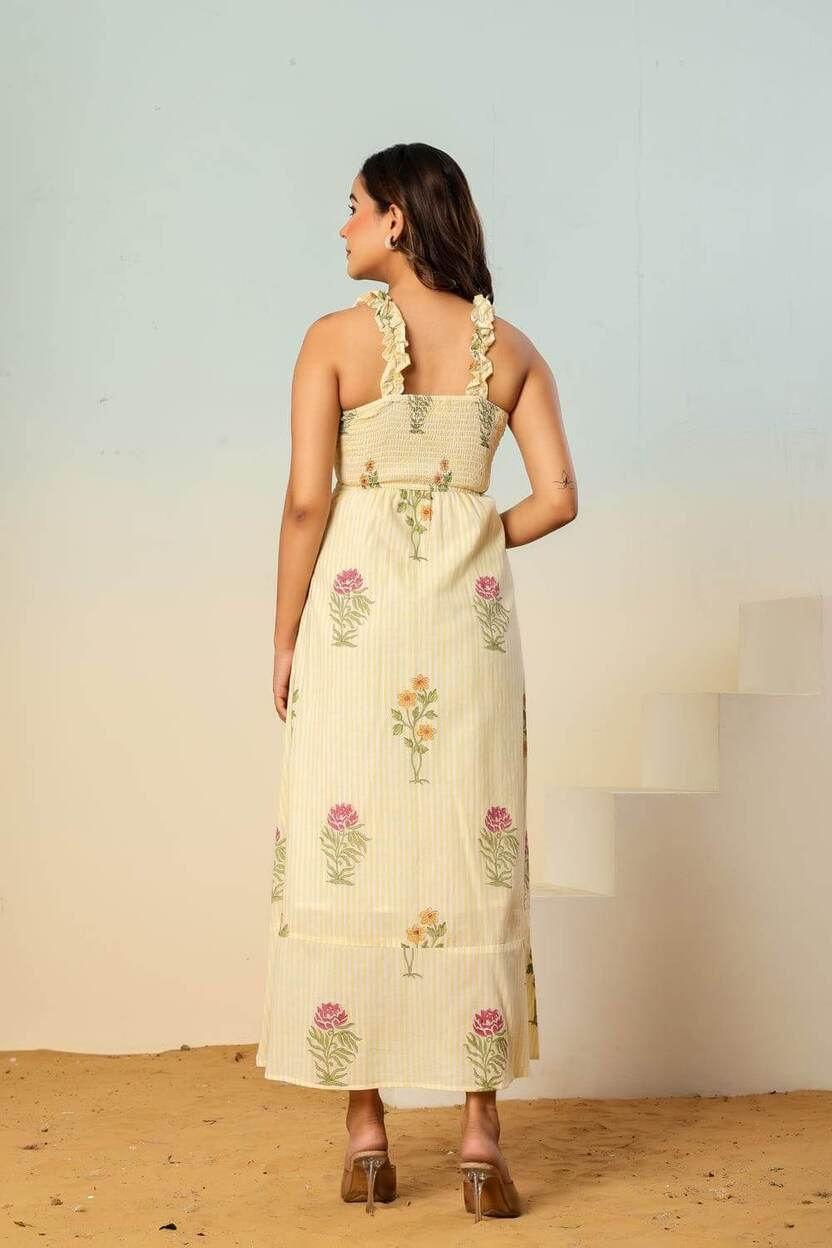 Meher floral striped block print dress