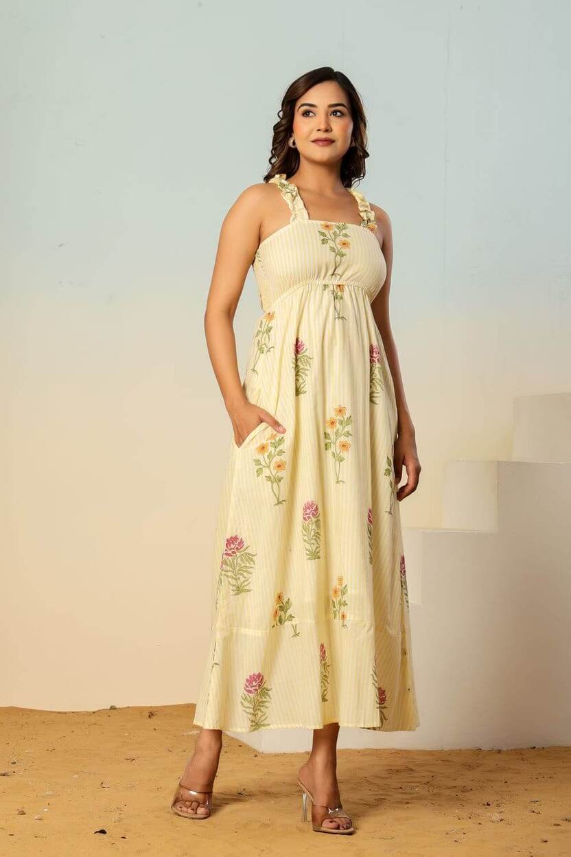 Meher floral striped block print dress