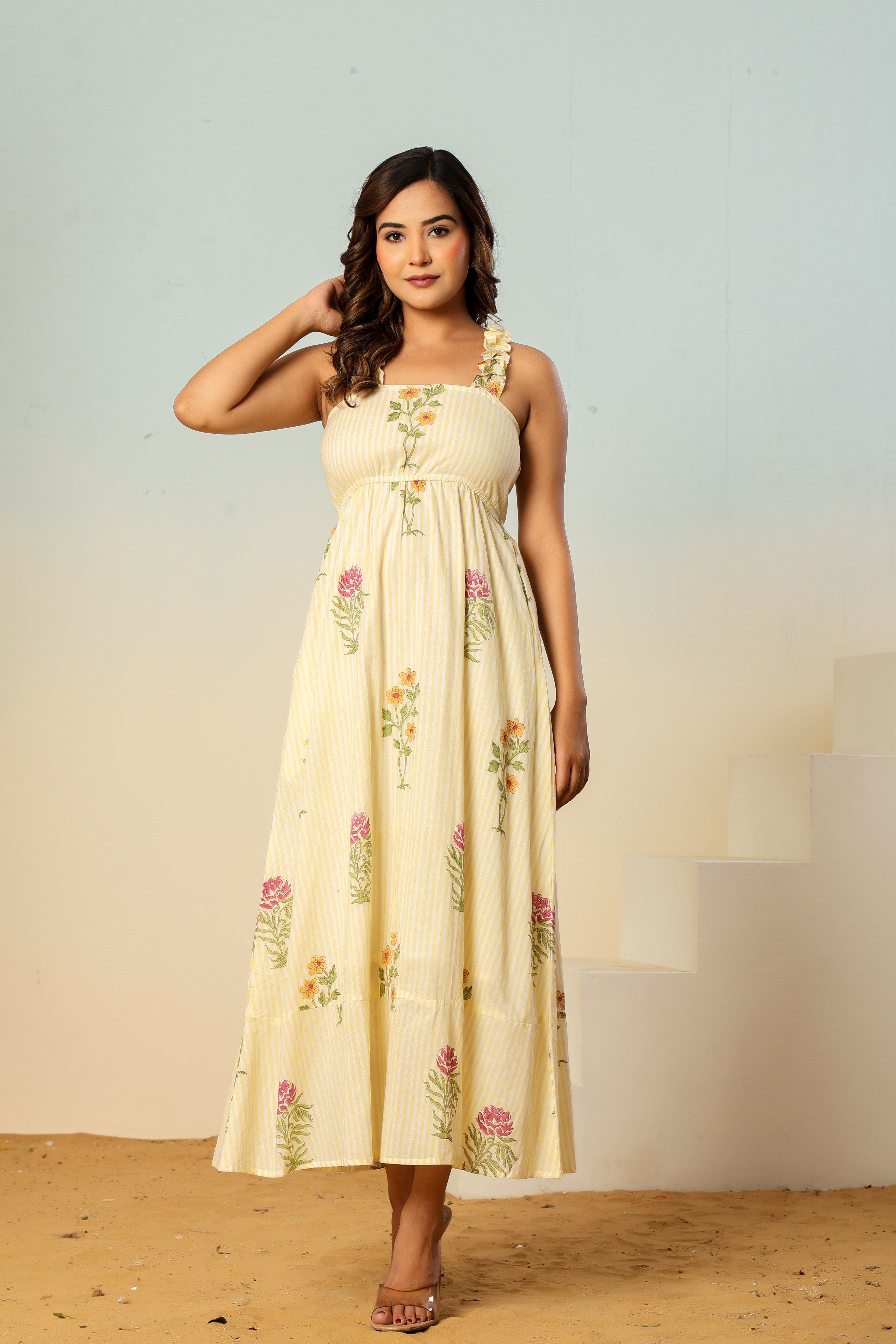 Meher floral striped block print dress
