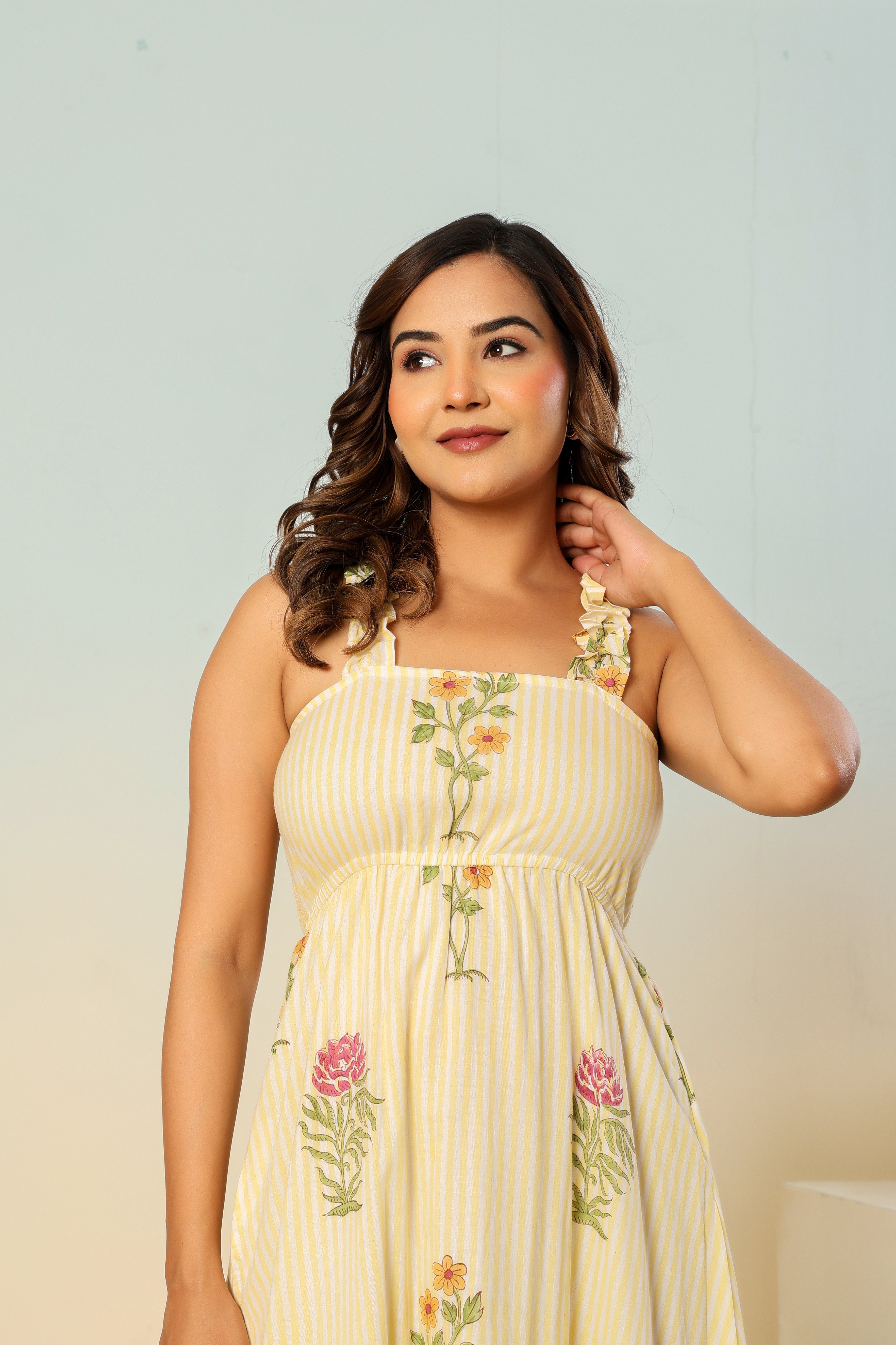 Meher floral striped block print dress