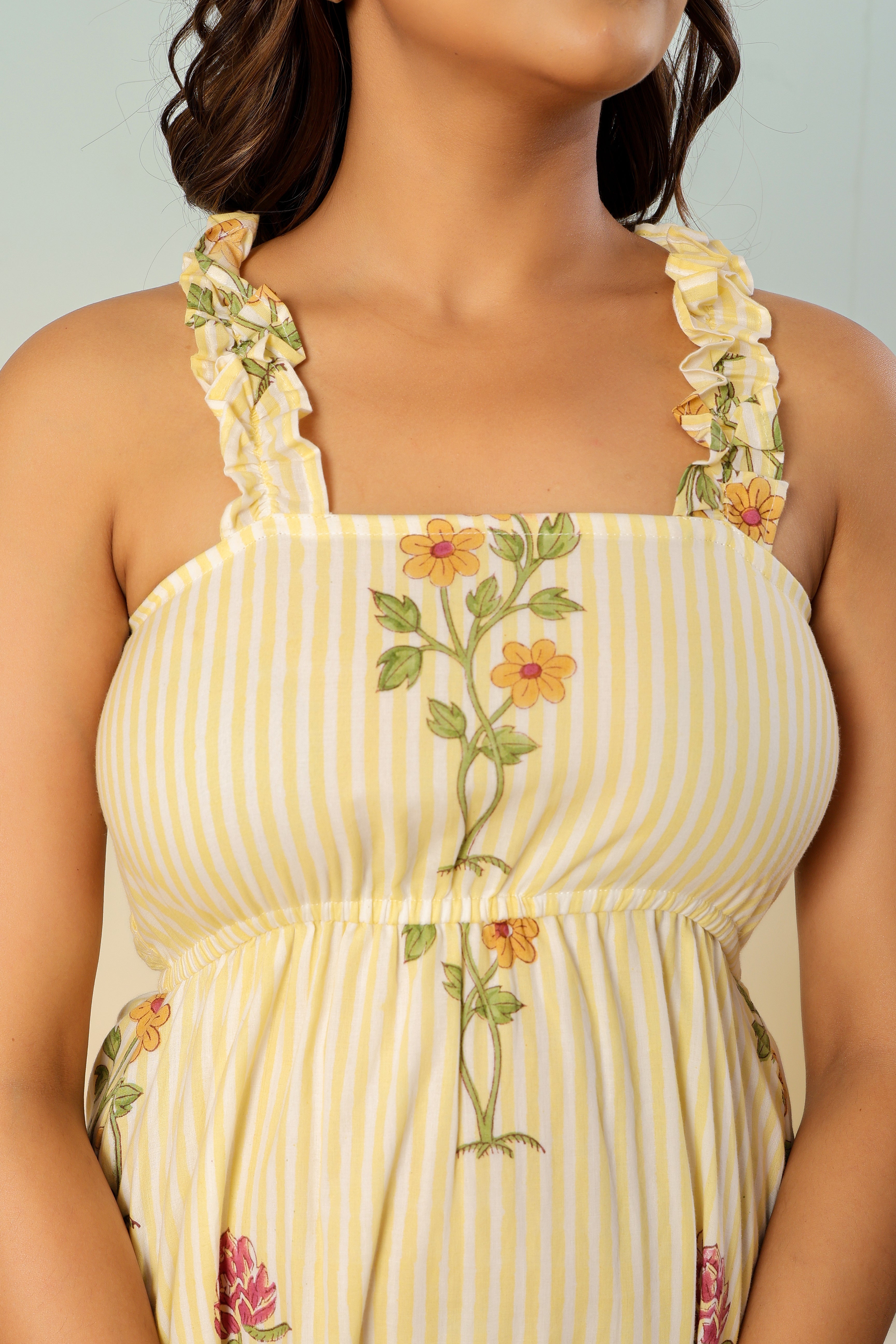 Meher floral striped block print dress