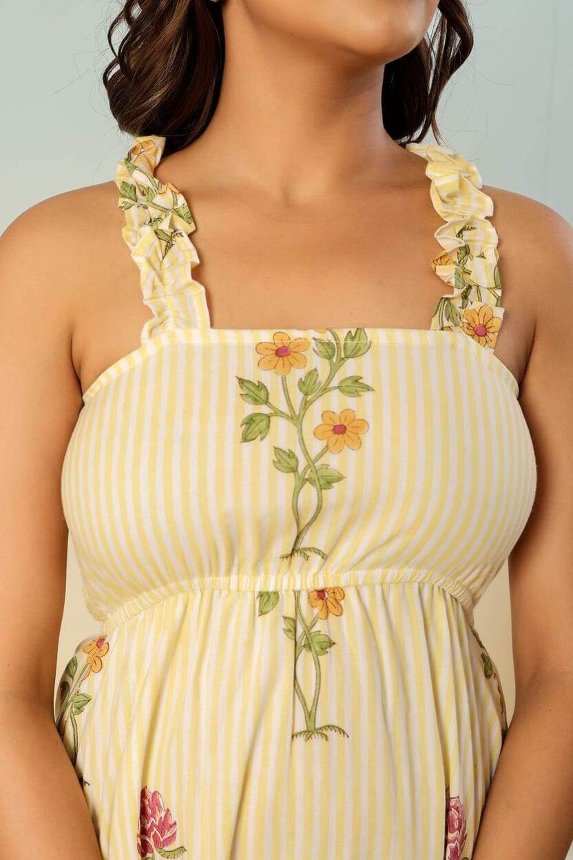 Meher floral striped block print dress