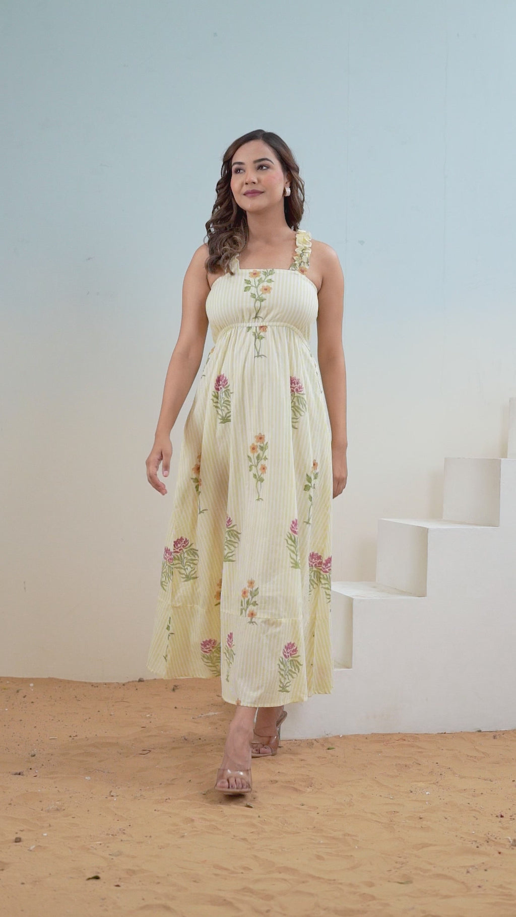 Meher floral striped block print dress